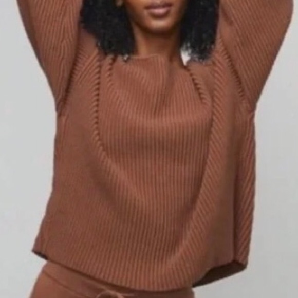 New Lunya Prima Cozy Pullover Reversible Cotton Silk Sweater Walnut Brown - Picture 2 of 12